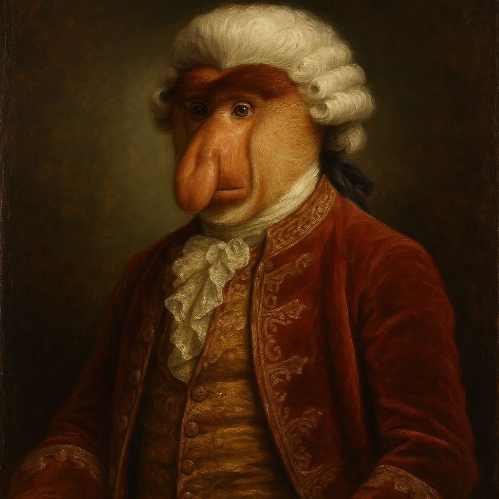 Proboscis Monkey as French Noble in Baroque Oil Painting