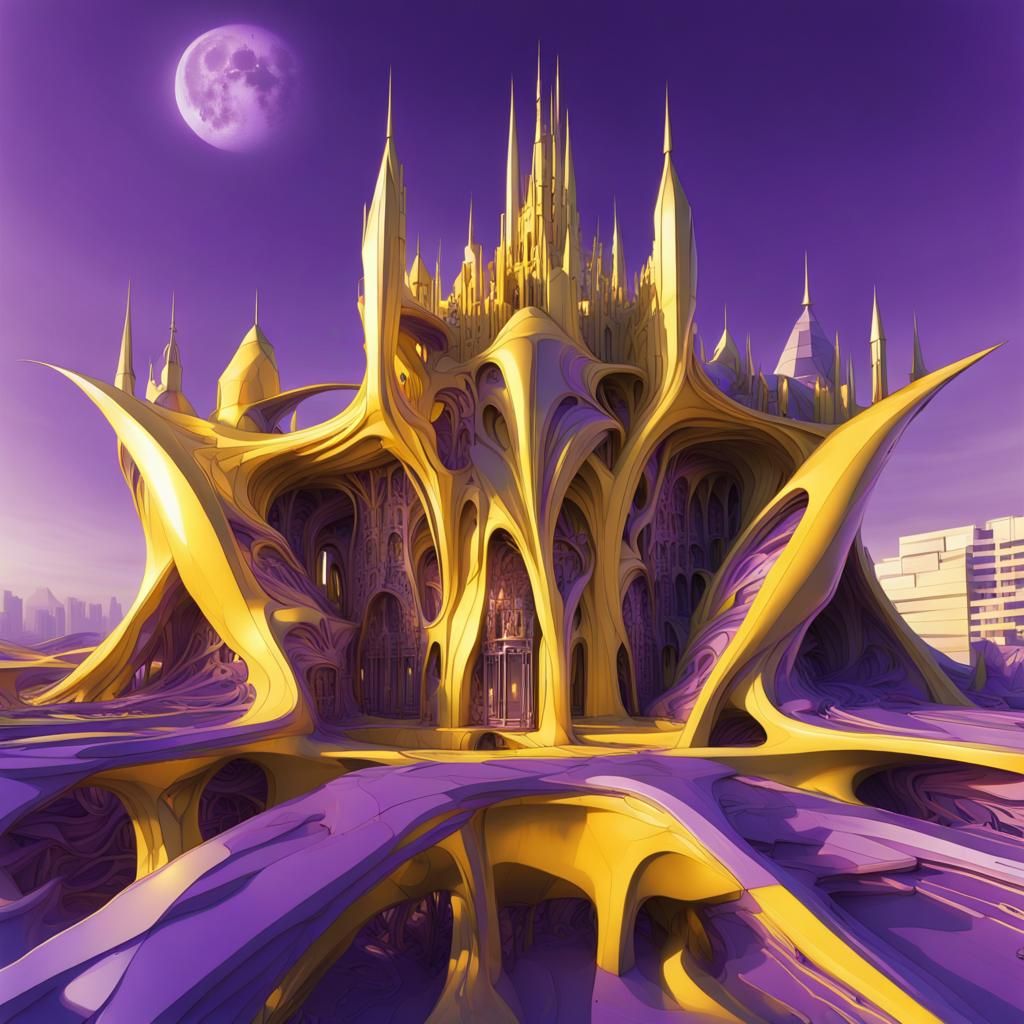 Futuristic Iced Purple and Yellow Castle Design