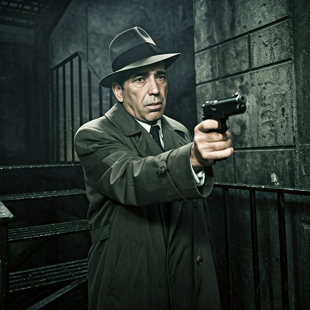 Dramatic Black and White Image of Bogart-esque Figure