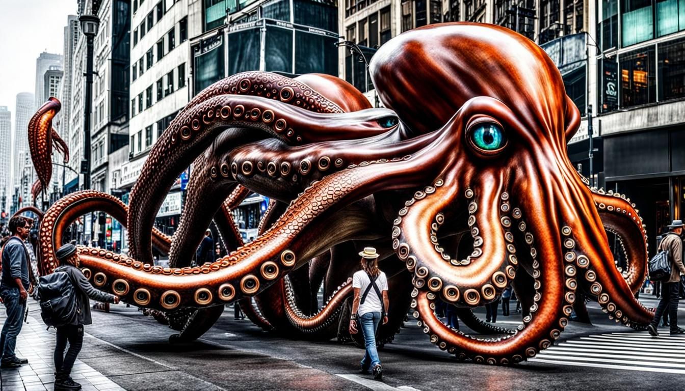 4k pretty octopus navigating downtown San Francisco
