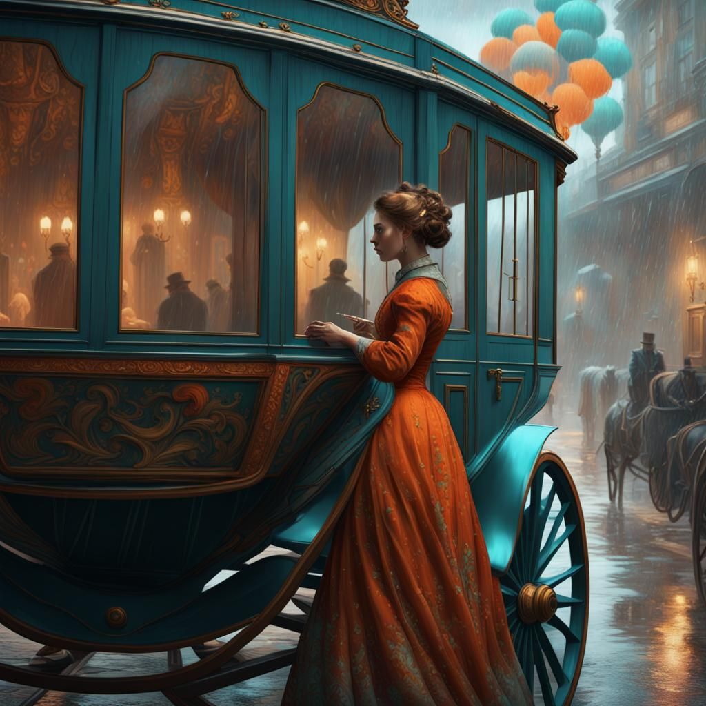 Rainy Day Dreamer in Art Nouveau Style