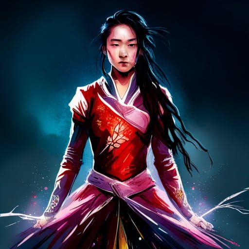 Hyperrealistic Mulan Reflection in Fantasy Art Style