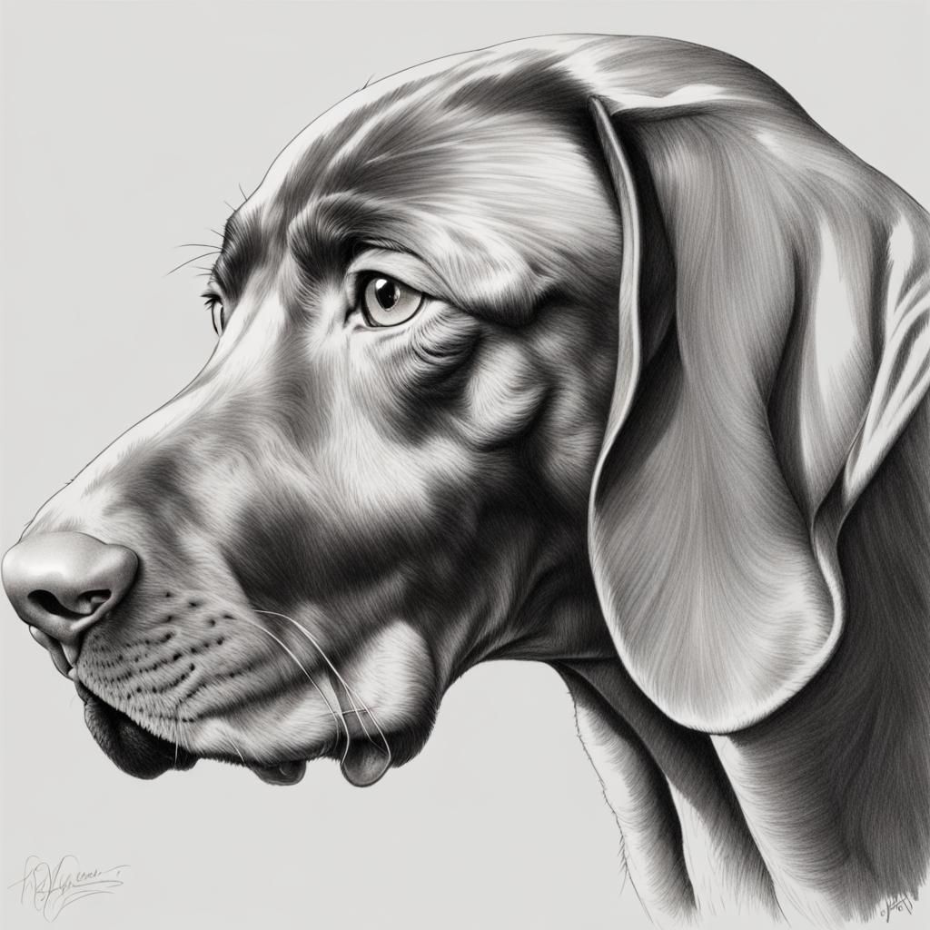 hungarian vizsla, face, graphite, only few line