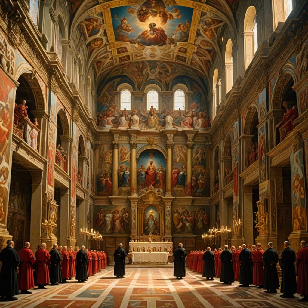 Baroque Masterpiece in Sistine Chapel: Cardinals in Golden L...