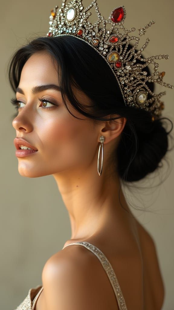 Stunning Regal Woman in Old-World Glamour with Futuristic To...