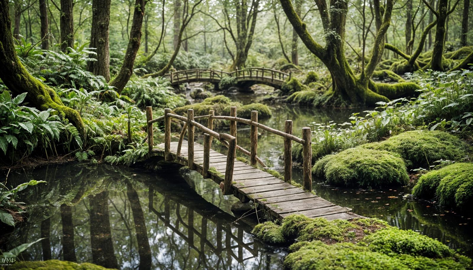 Rustic Wooden Bridge in Enchanted Forest