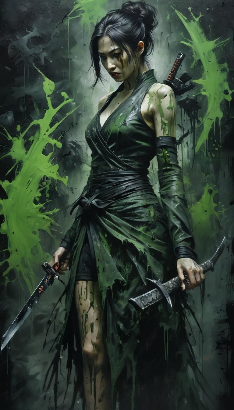 Menacing Graffiti Figure with Demonic Weapons