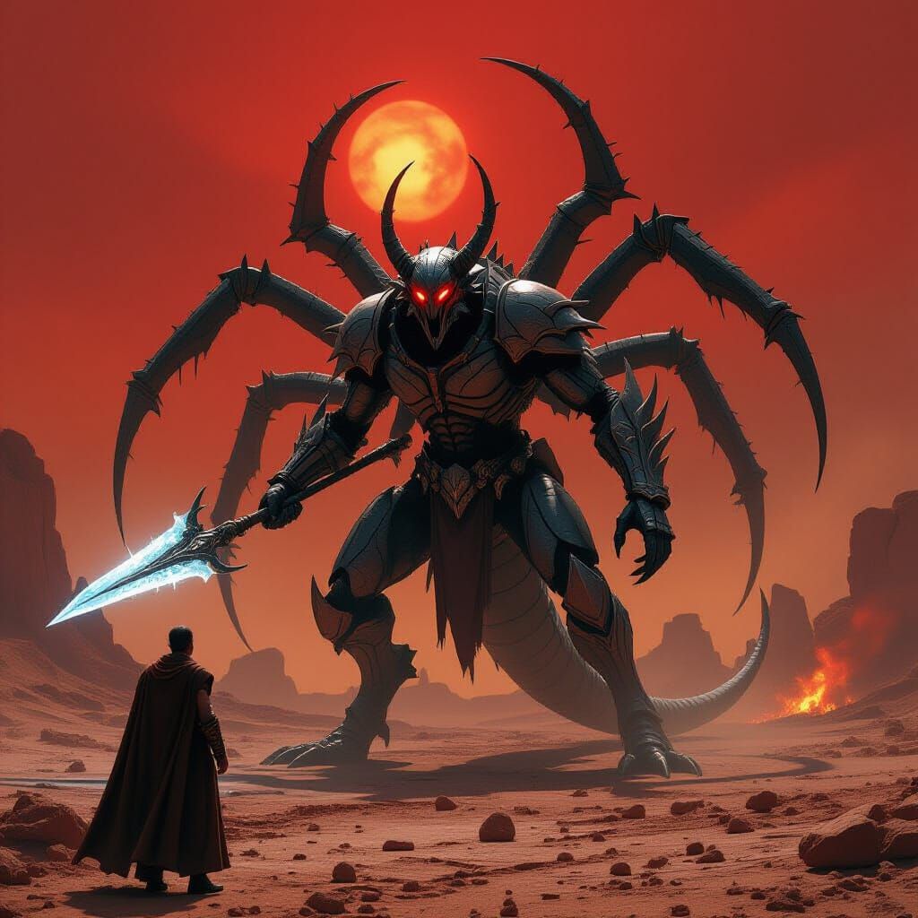 Ice Devil Wields Glaive Casting Spell in Avernus Wasteland