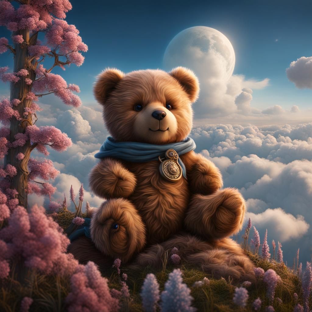 Soft Teddy Bear Blending with Clouds