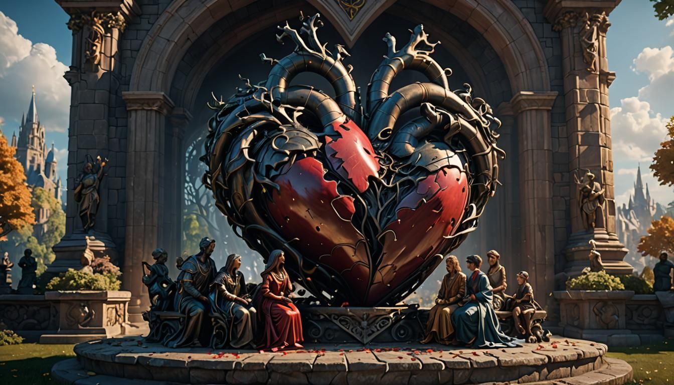 Pulsing Heart Statue with Hart Family