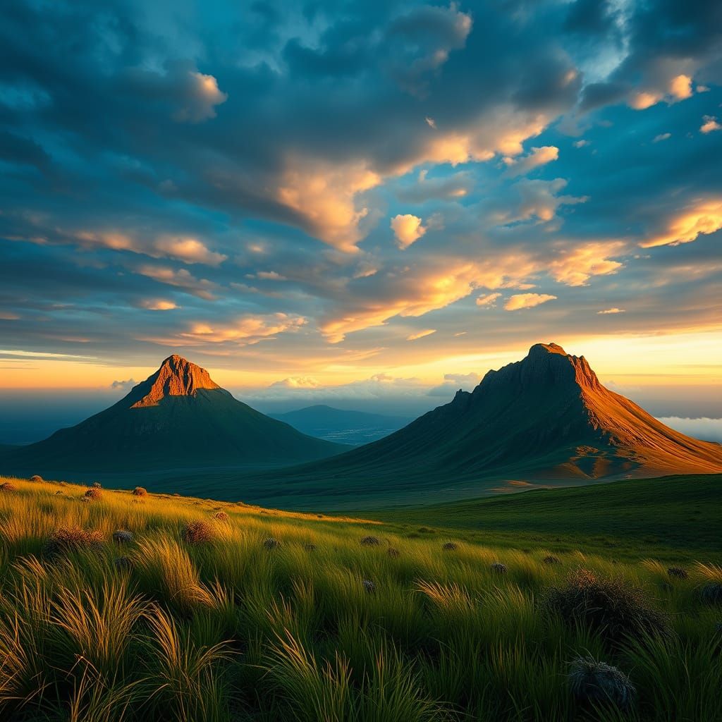 Majestic Hills Under Twisted Clouds at Dusk