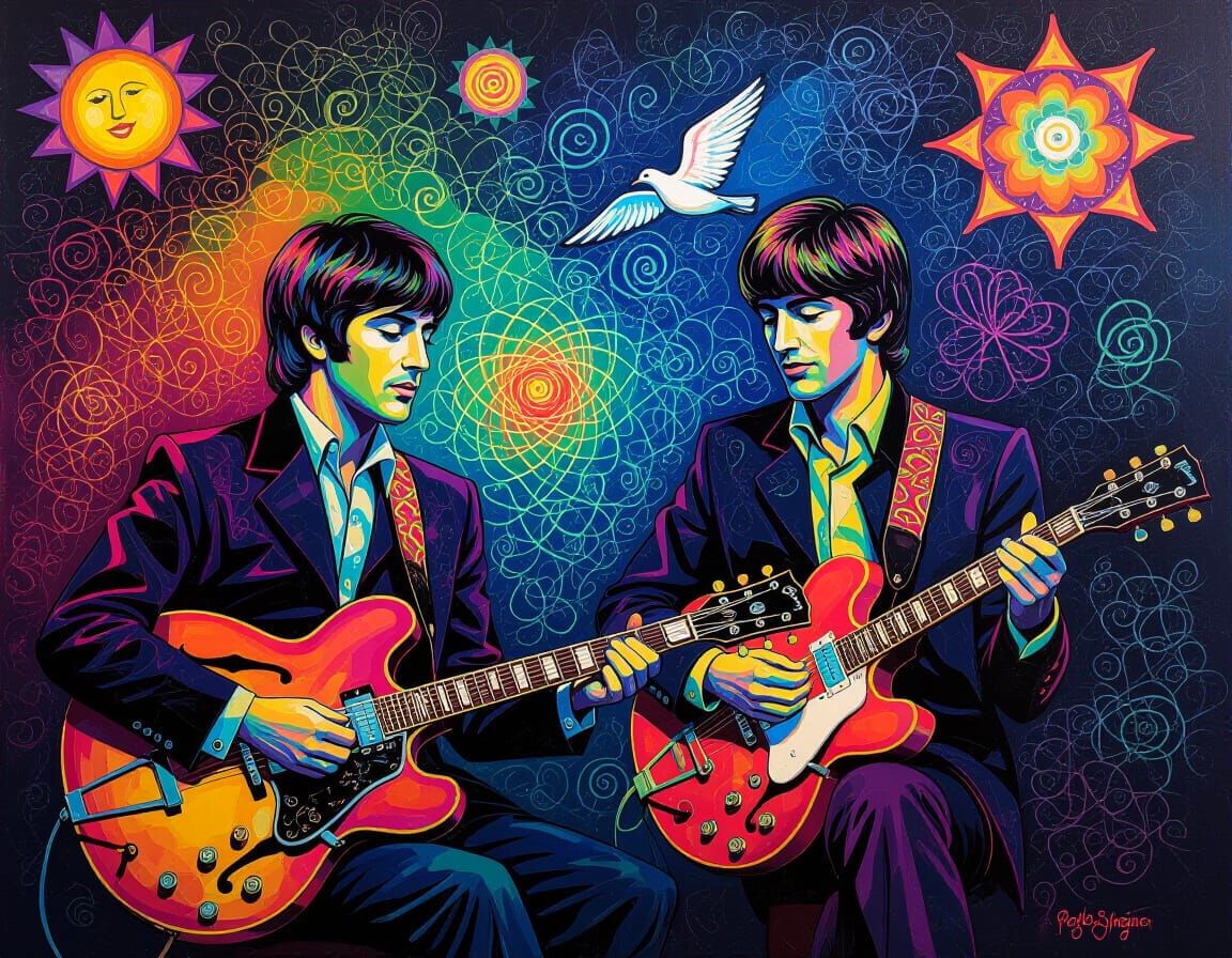 Abstract Beatles Art in Scumbling Expressionist Style