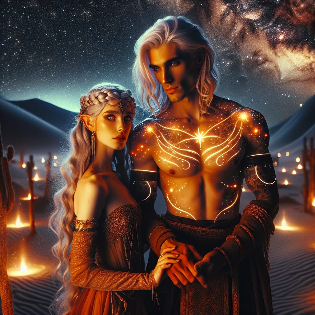 Magical Desert Oasis: Fairy and Man in Love