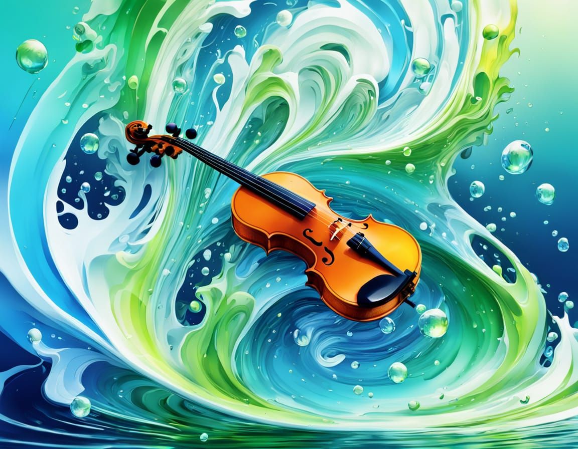 Violin Formed From Rippling Water Waves