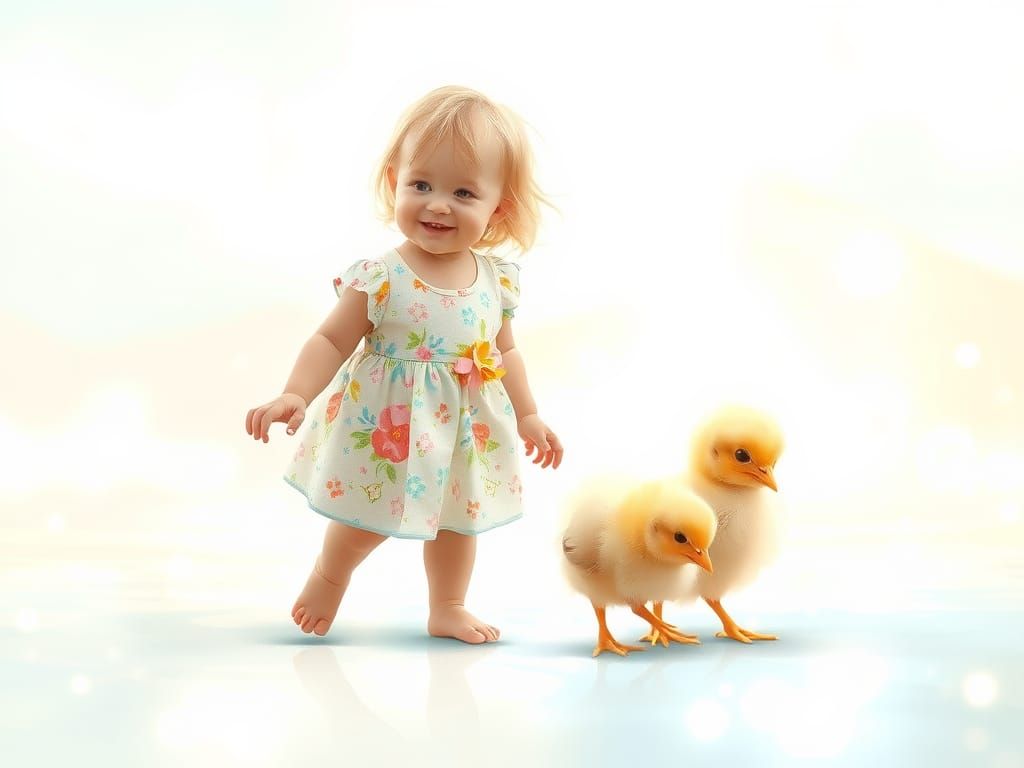 Dreamy Landscape with Child and Chicks