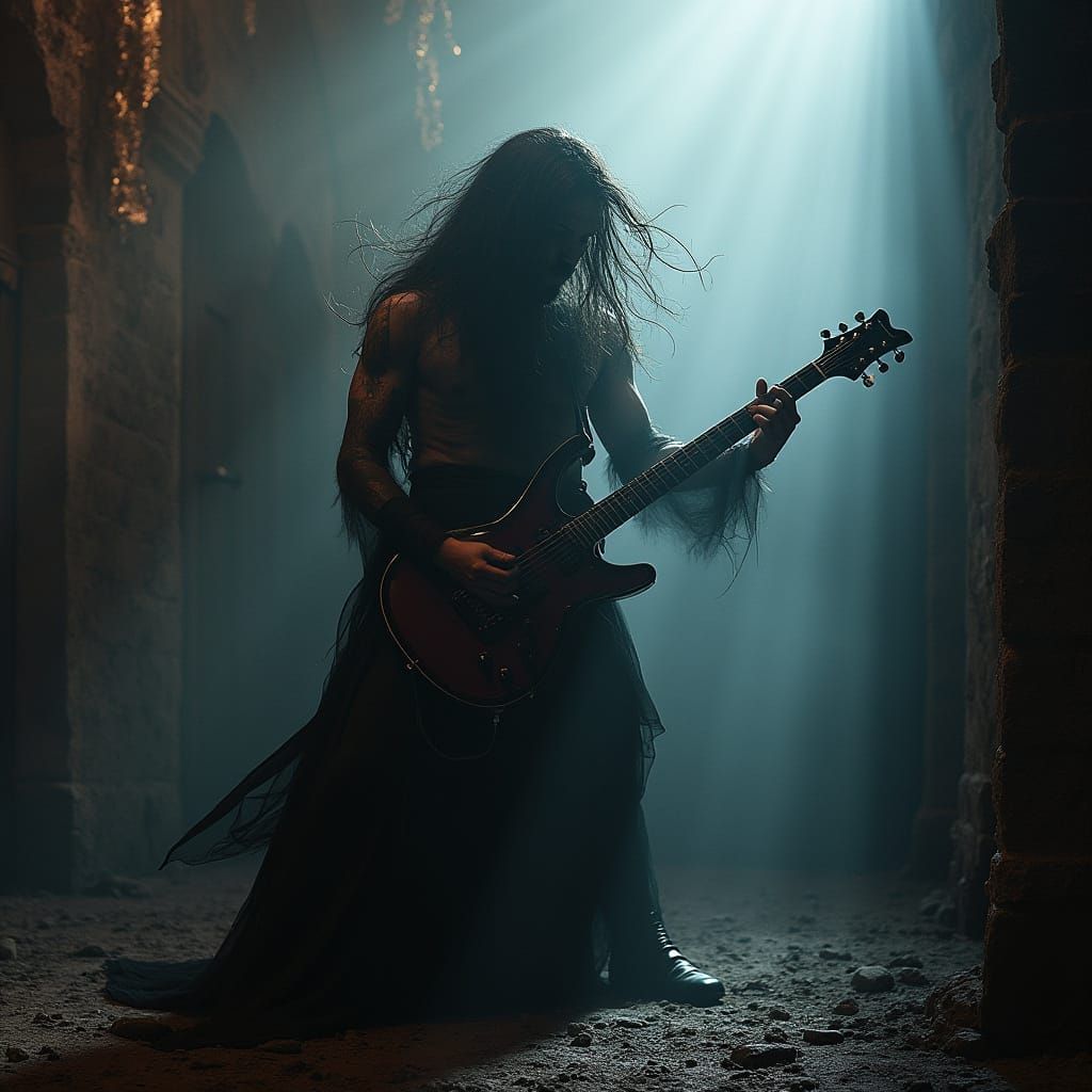 Doom Metal Band Headbanging in Beksiński Style