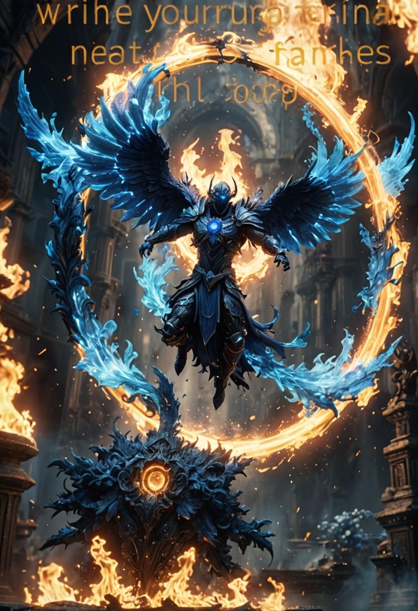 Angel Flying Through Ring of Fire: Fantasy Art