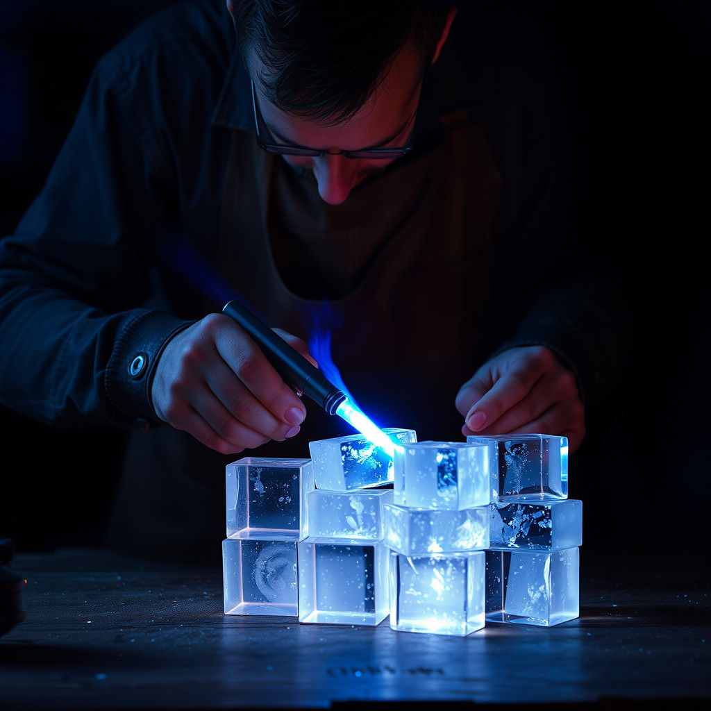 Craftsman Polishing Acrylic Blocks with Blue Flame