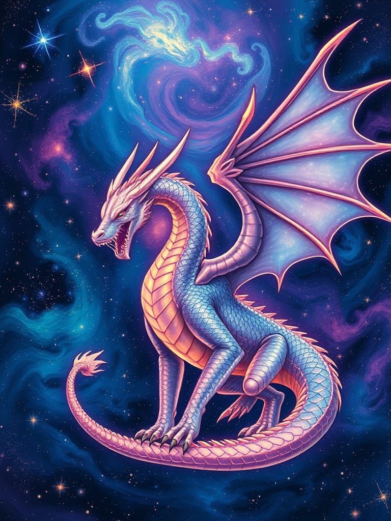 Iridescent Dragon in Astral Cosmic Landscape