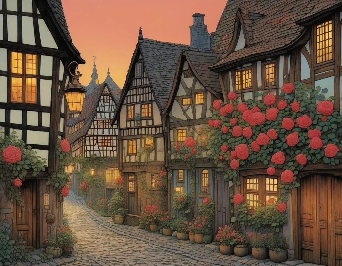 Charming Rose-Covered Alley Inspired by Klee and Adolfsson