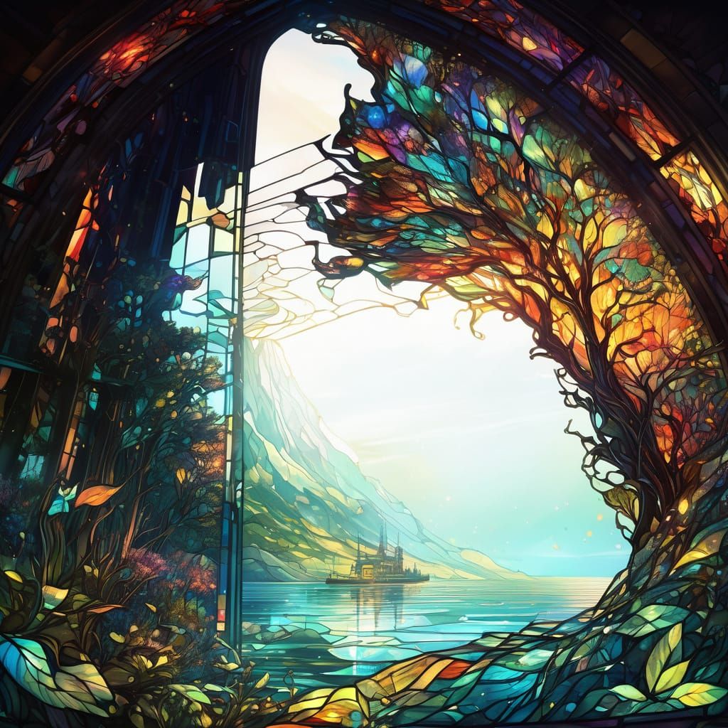 Vibrant Stained Glass Masterpiece in Hyper-Realistic Digital...