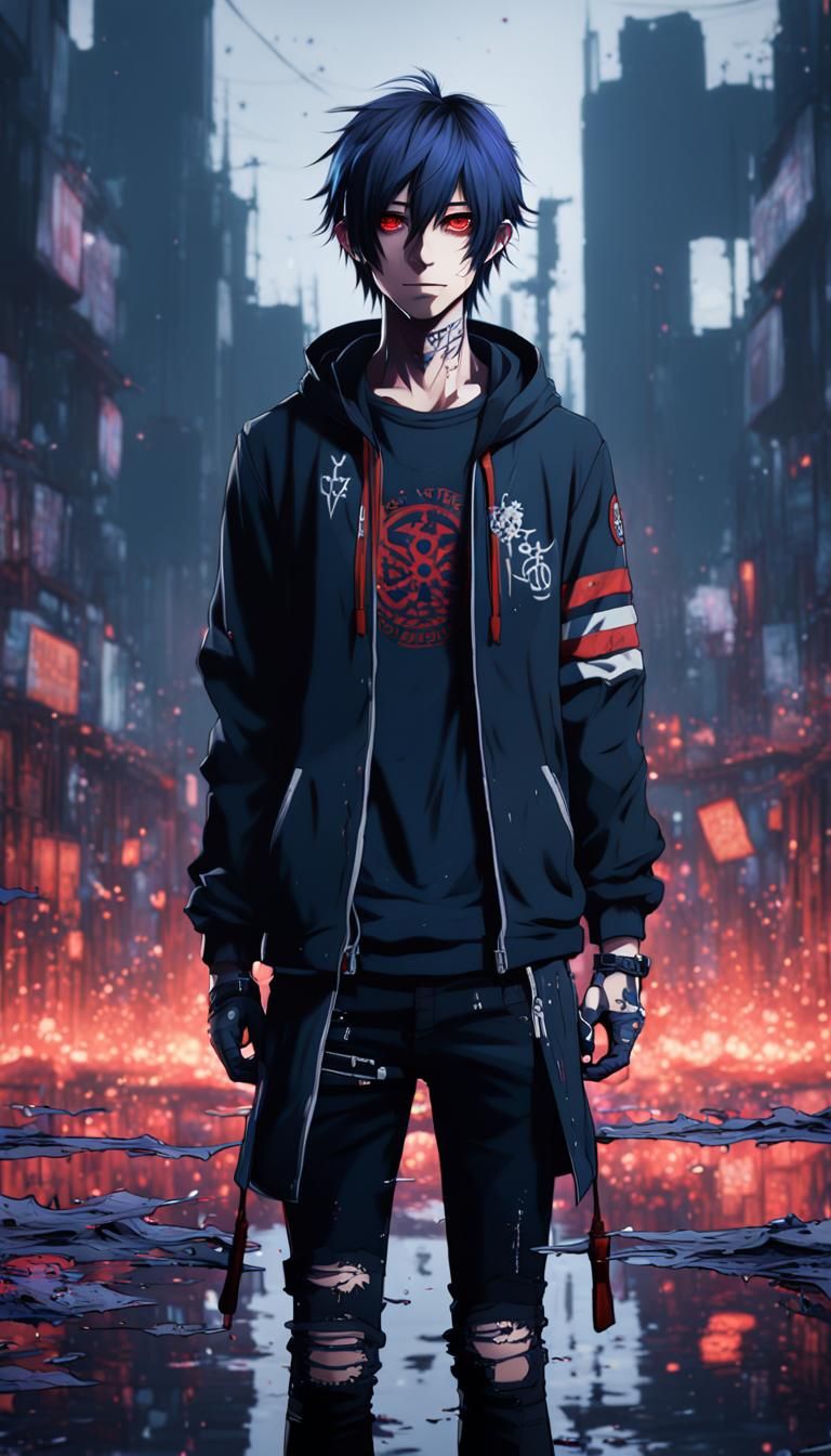 Yandere Emo Anime Boy: Detailed Matte Painting