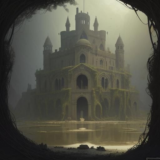 Desert Castle Graveyard Island, Horror Art