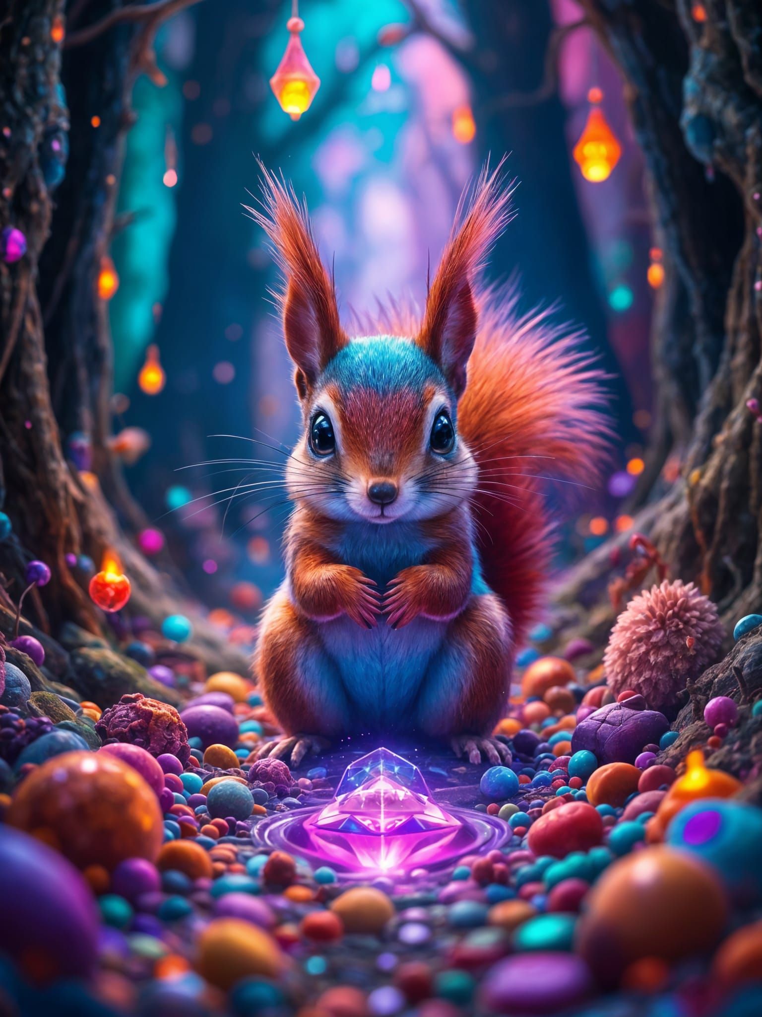 Psychedelic Squirrel in Symmetrical Surreal Scene