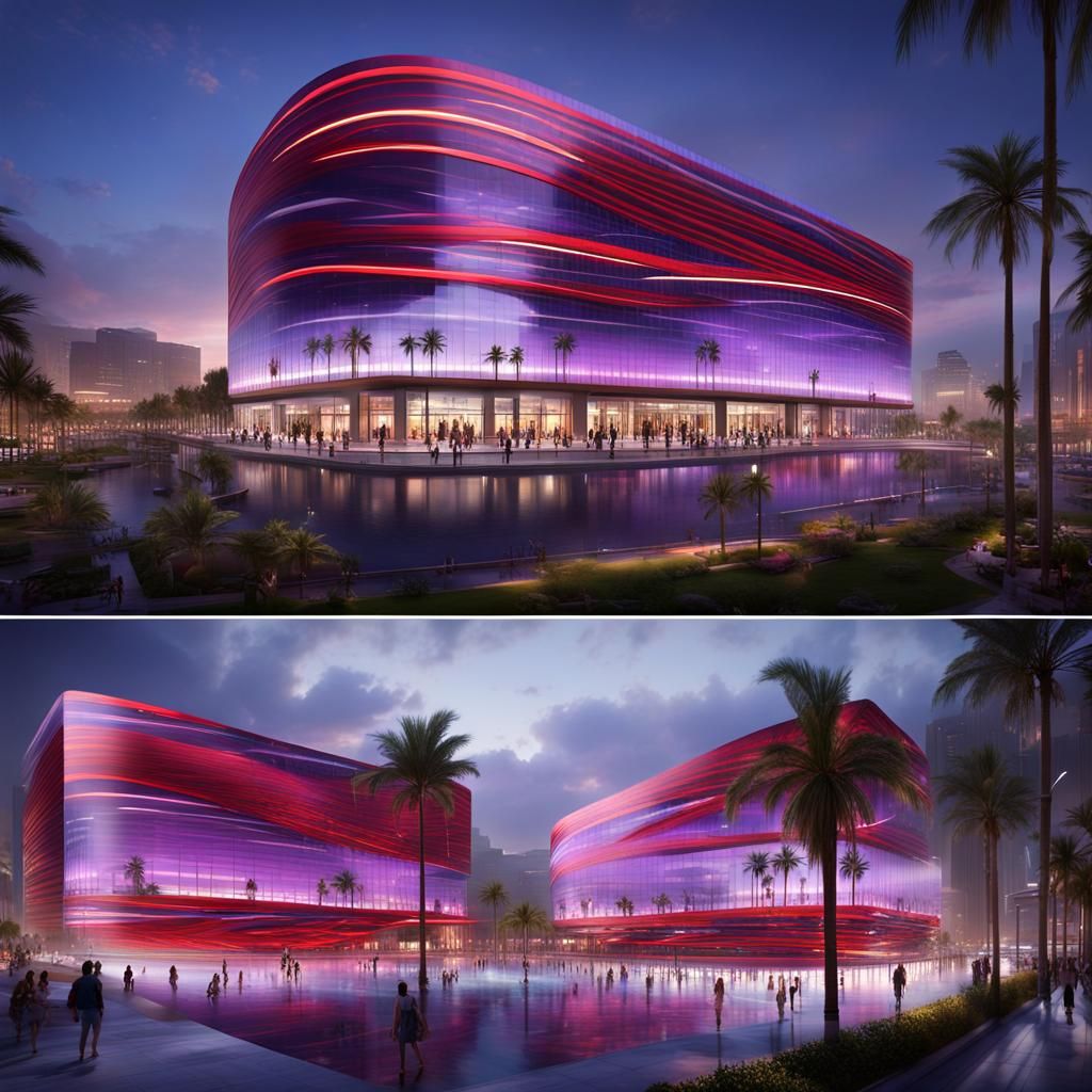 Modern Shopping Mall with LED Lights and Glass Facade