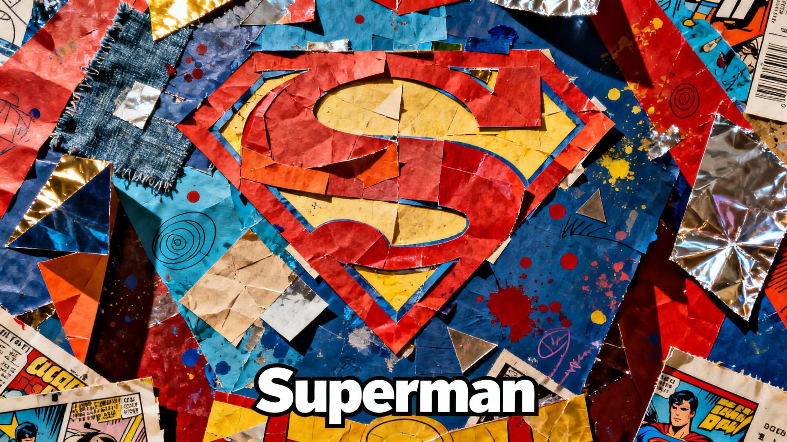Vibrant Multicolored Mixed Media Superman Symbol Collage
