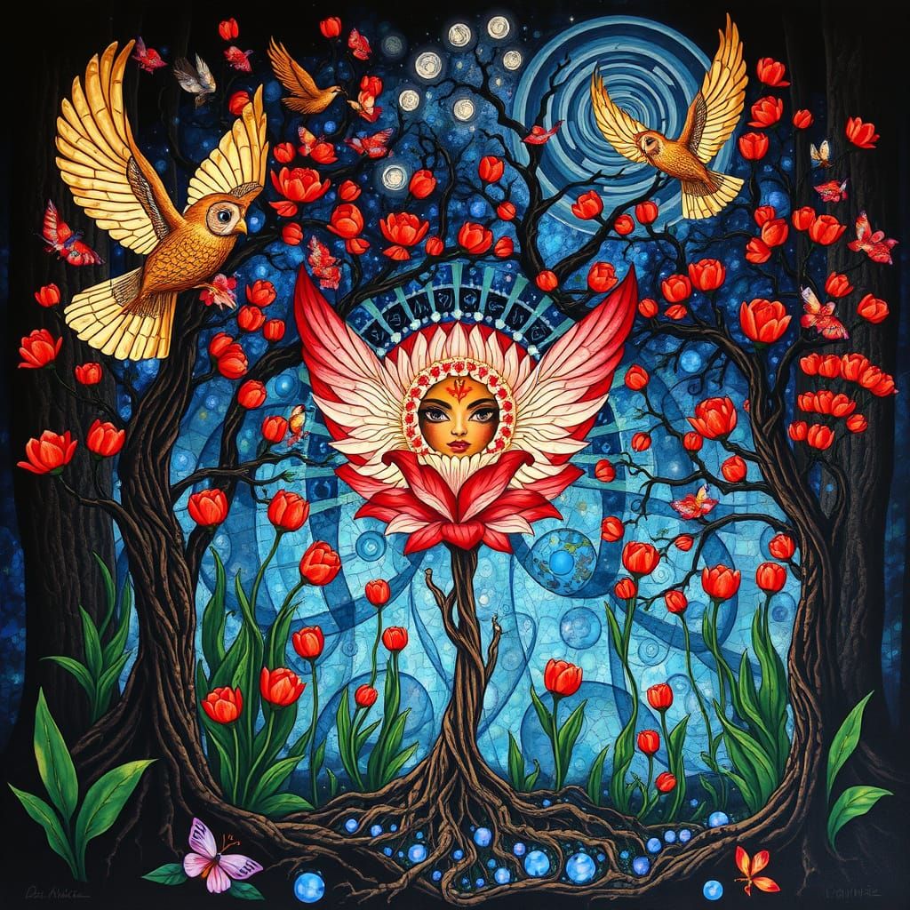 Psychedelic Goddess Utopia in Hieronymus Bosch Style