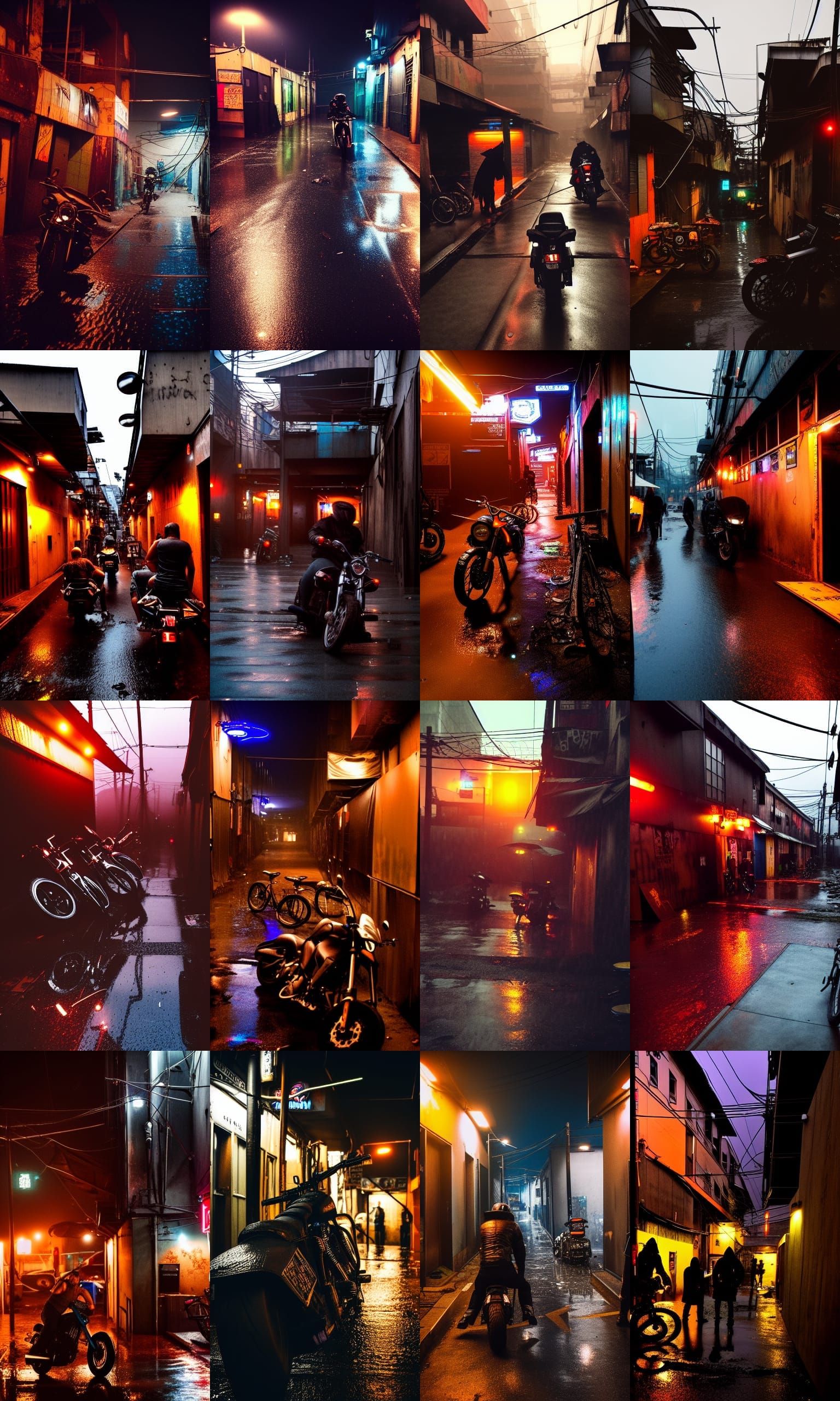 Cyberpunk Biker Bar in Rainy Dystopian Alley