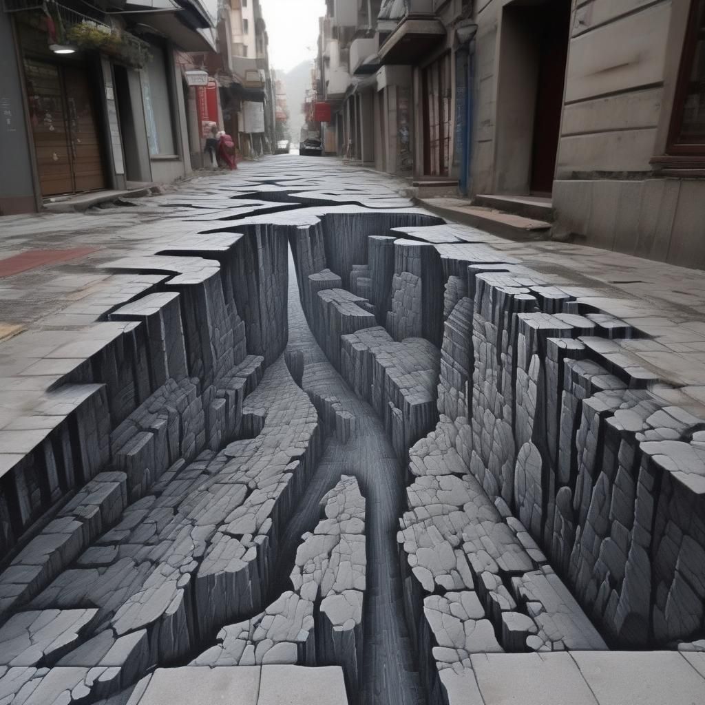 Spectacular Earthquake Illusion in 3D Pavement Art