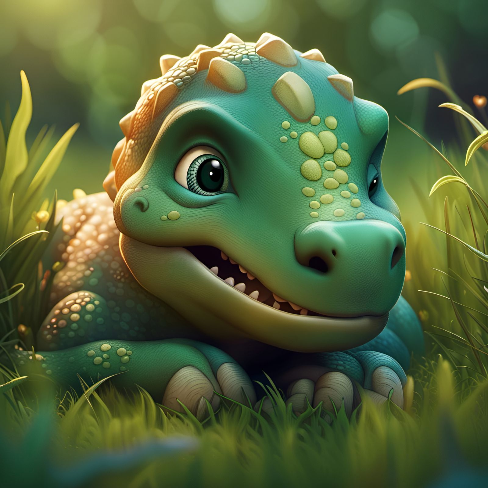 Adorable Baby Dinosaur Sleeping, Detailed 3D Rendering