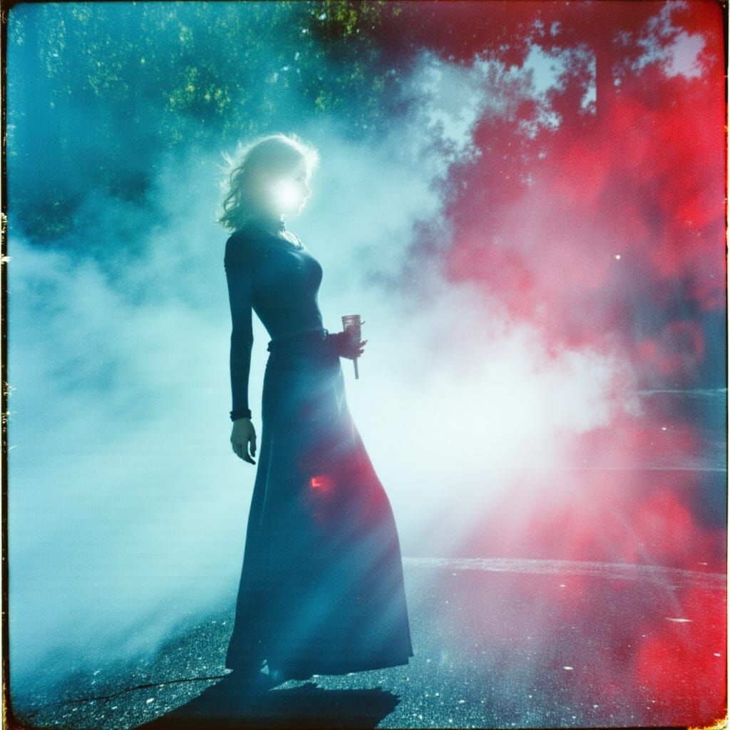 Dreamy Cyanotype Landscape with Swirling Mist and Ektachrome...