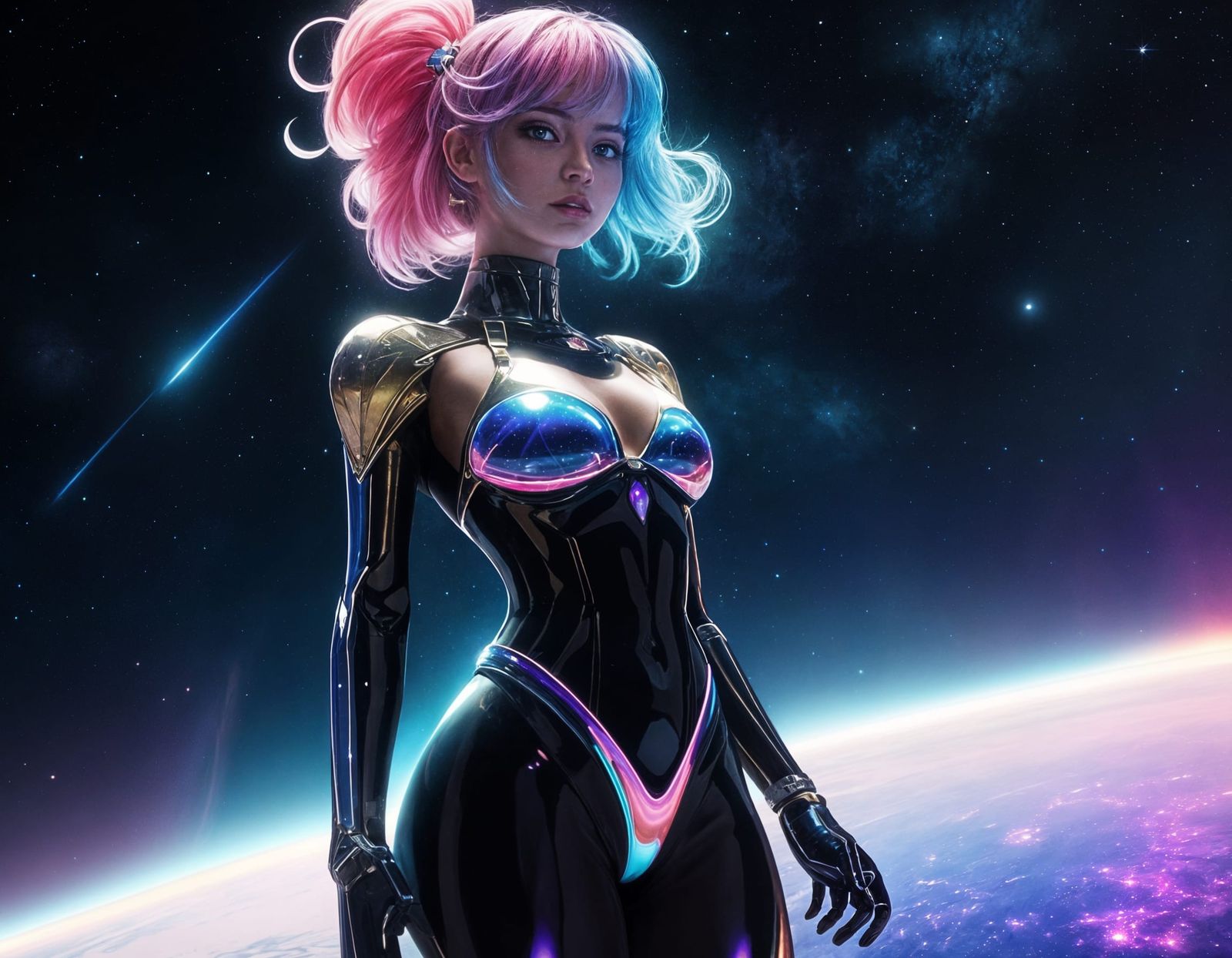 Astronaut Girl in Rainbow Cosmic Anime Style