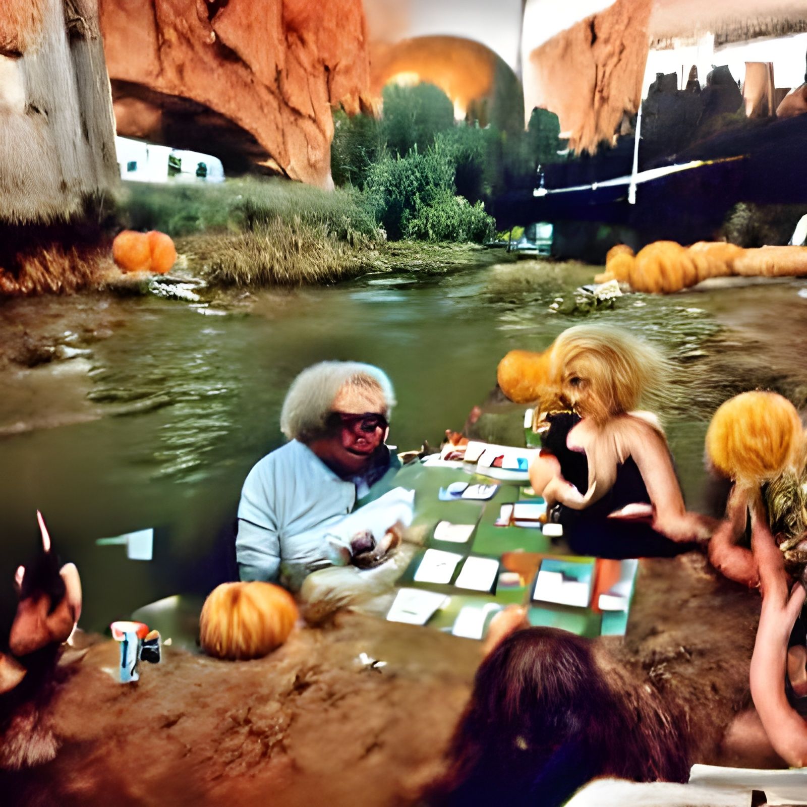 Surreal Martian Party With Wine and Pumpkins