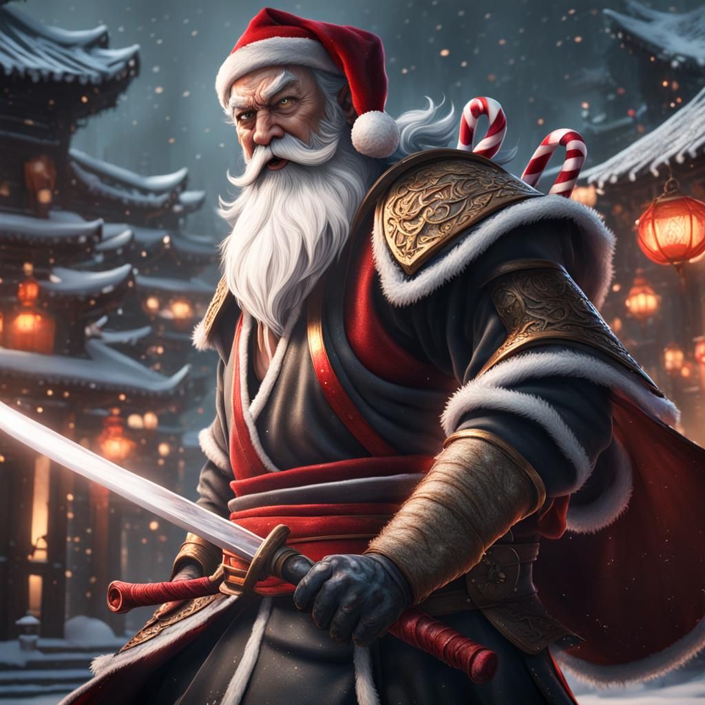 Samurai Santa with Candy Cane Sword