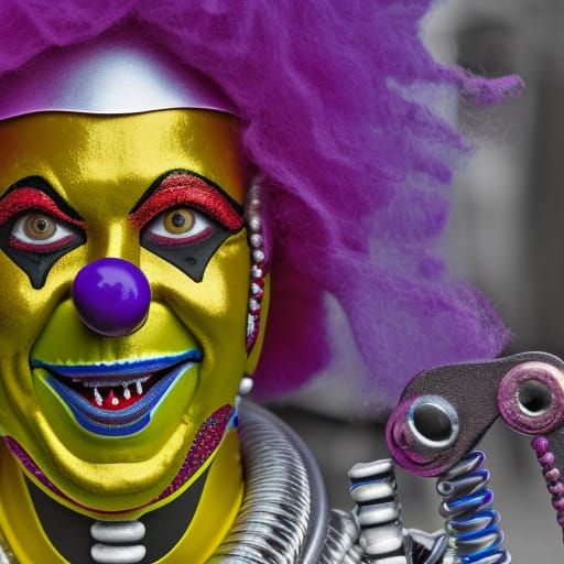 Cyborg Clown in Carnival Costume: Hyperdetailed Portrait