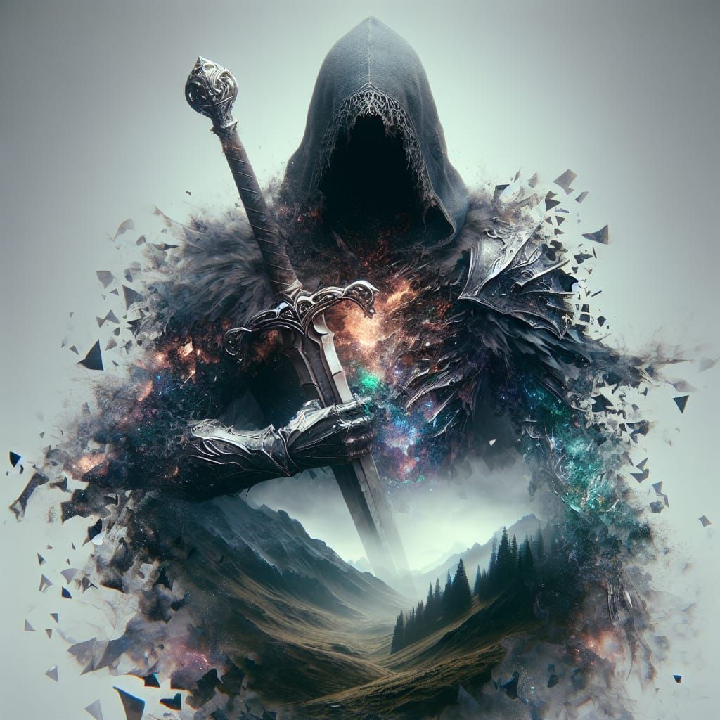 Ethereal Knight: Fantasycore Double Exposure in 8K