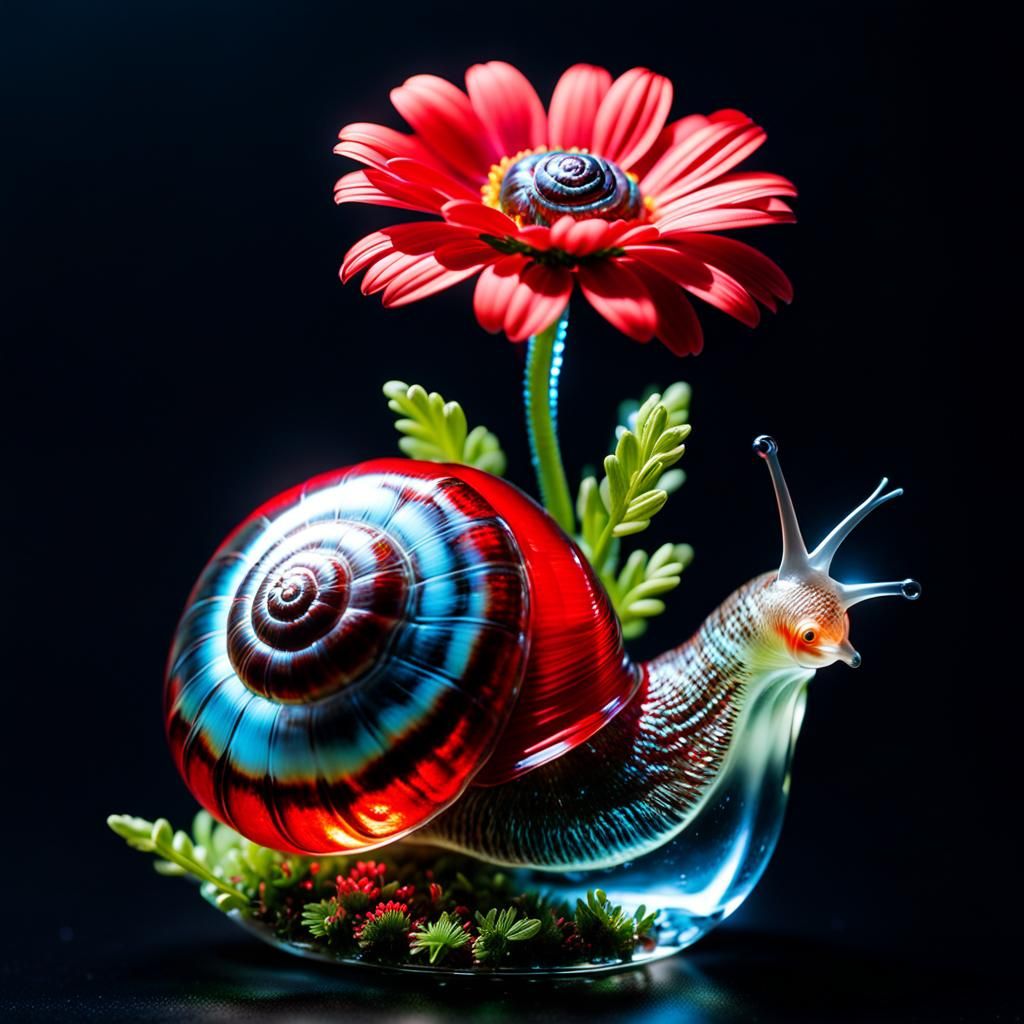 Bioluminescent Glass Snail with Daisies