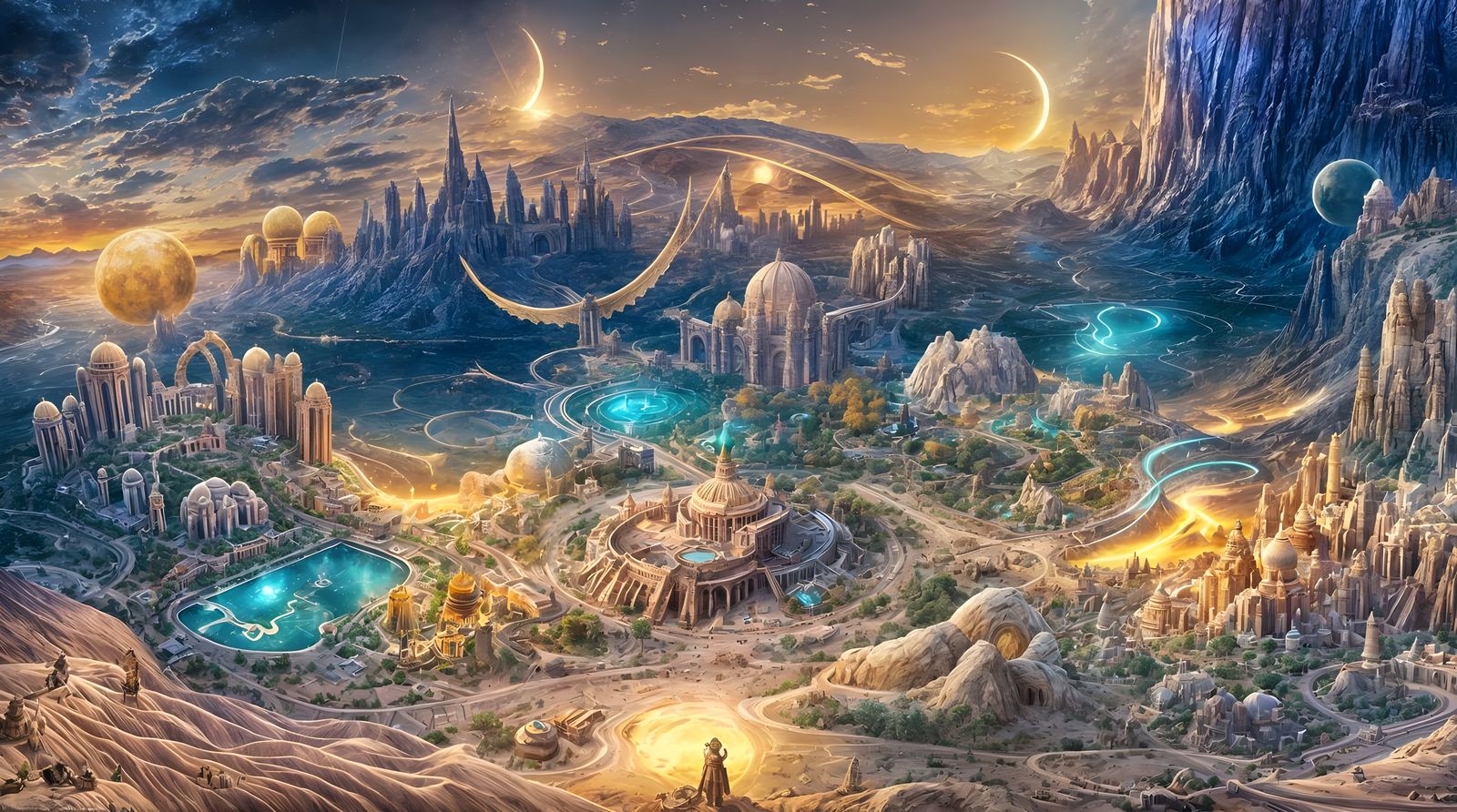 Magical Dieselpunk Desert Kingdom at Night