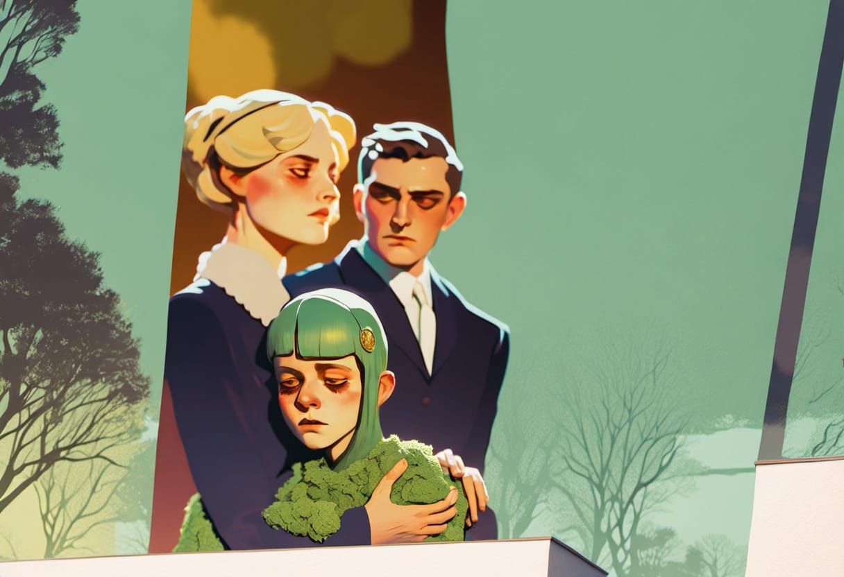 Motherly Love in Distorted Ink Painting