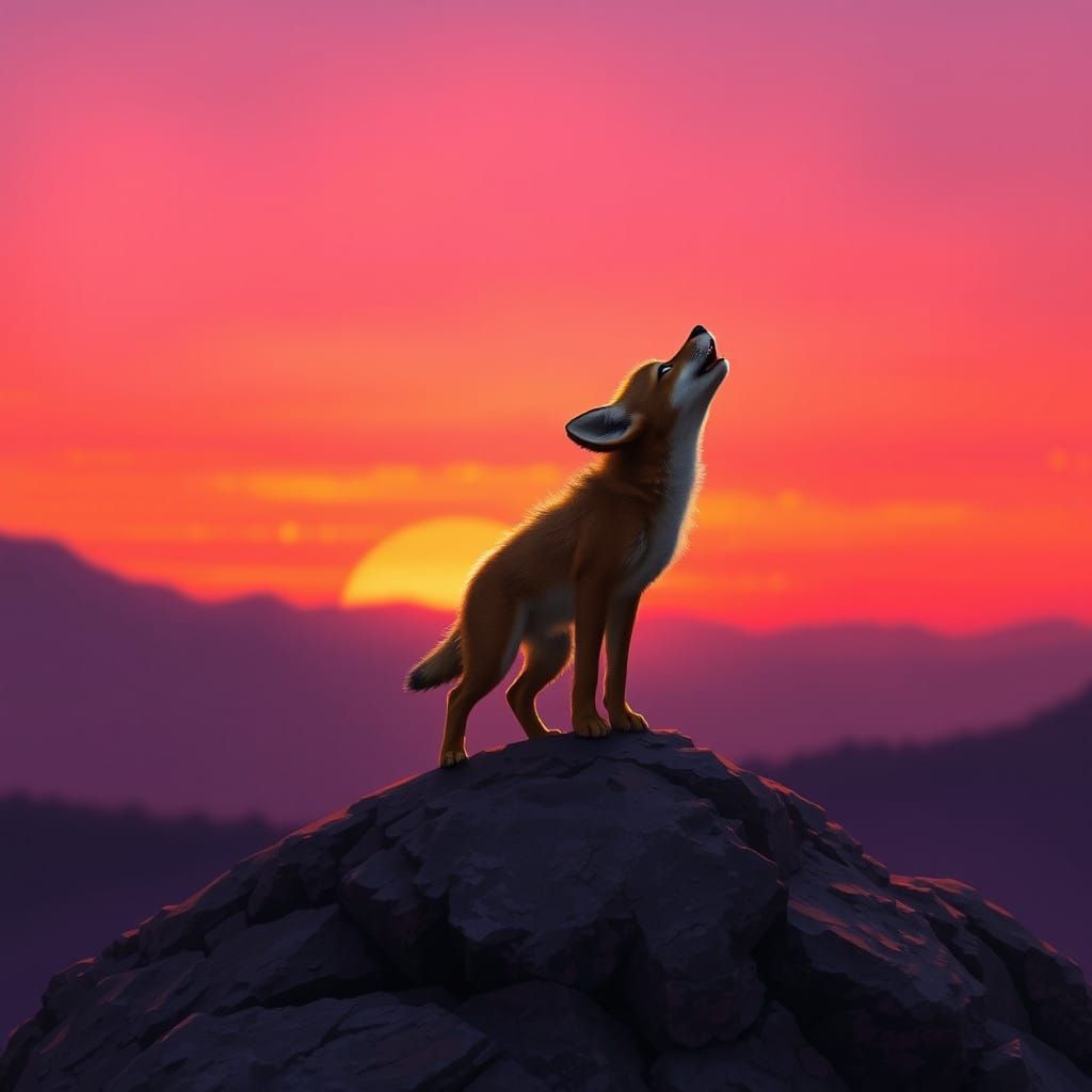 Mystical Coyote Howls at Twilight