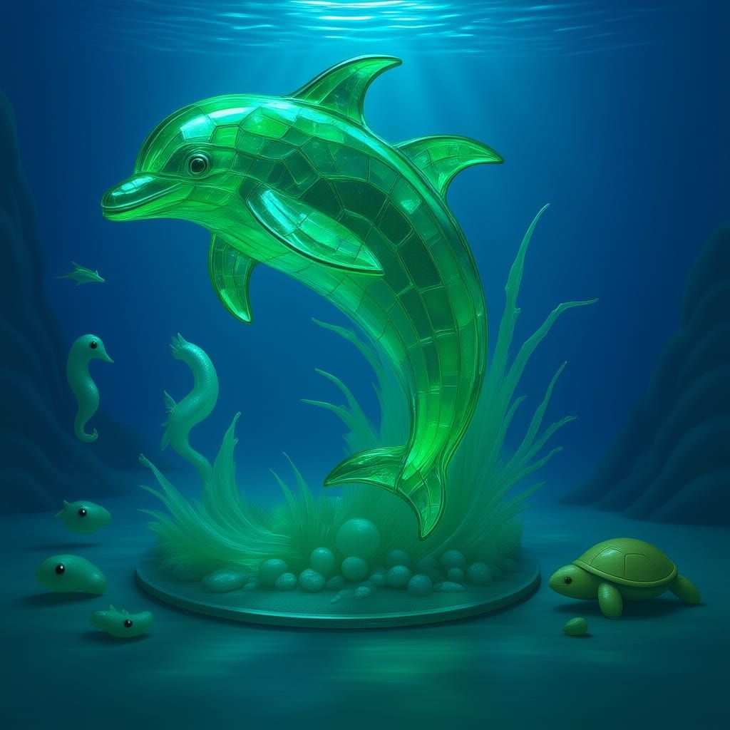 Colossal Sea Glass Dolphin Leaping Over Waves