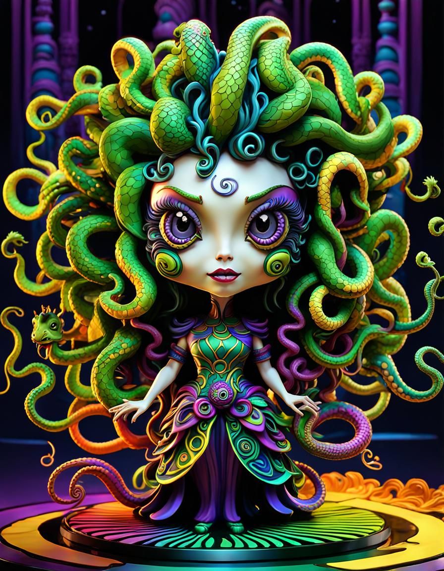 Psychedelic Medusa Bobblehead in Digital Art Style