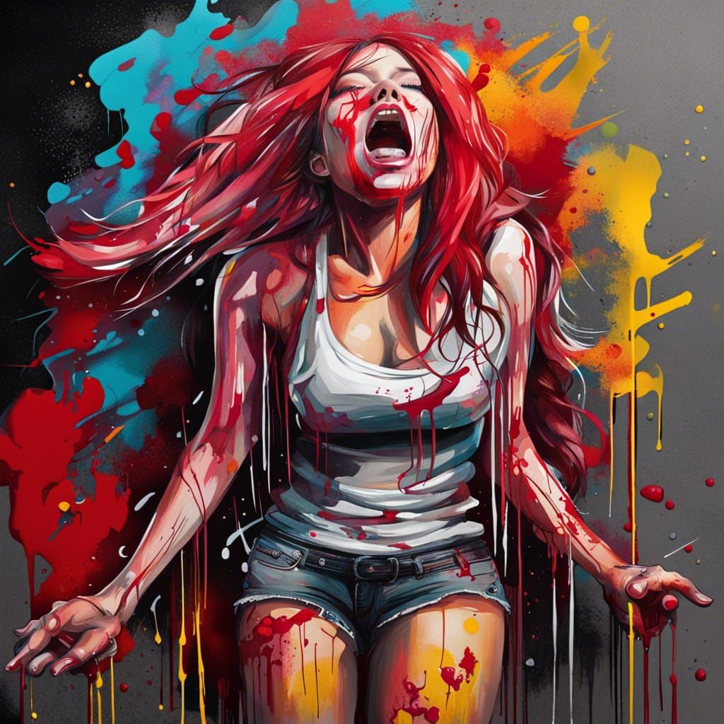 Graffiti Art of Girl Singing with Blood Lip