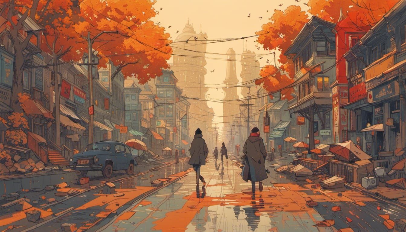 Autumn City Wonderland in Gothic Art Style