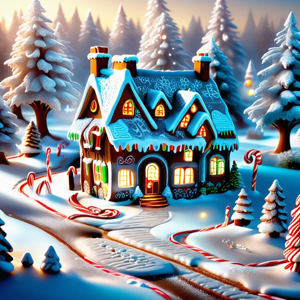 Gingerbread House in Winter Wonderland: Digital Art