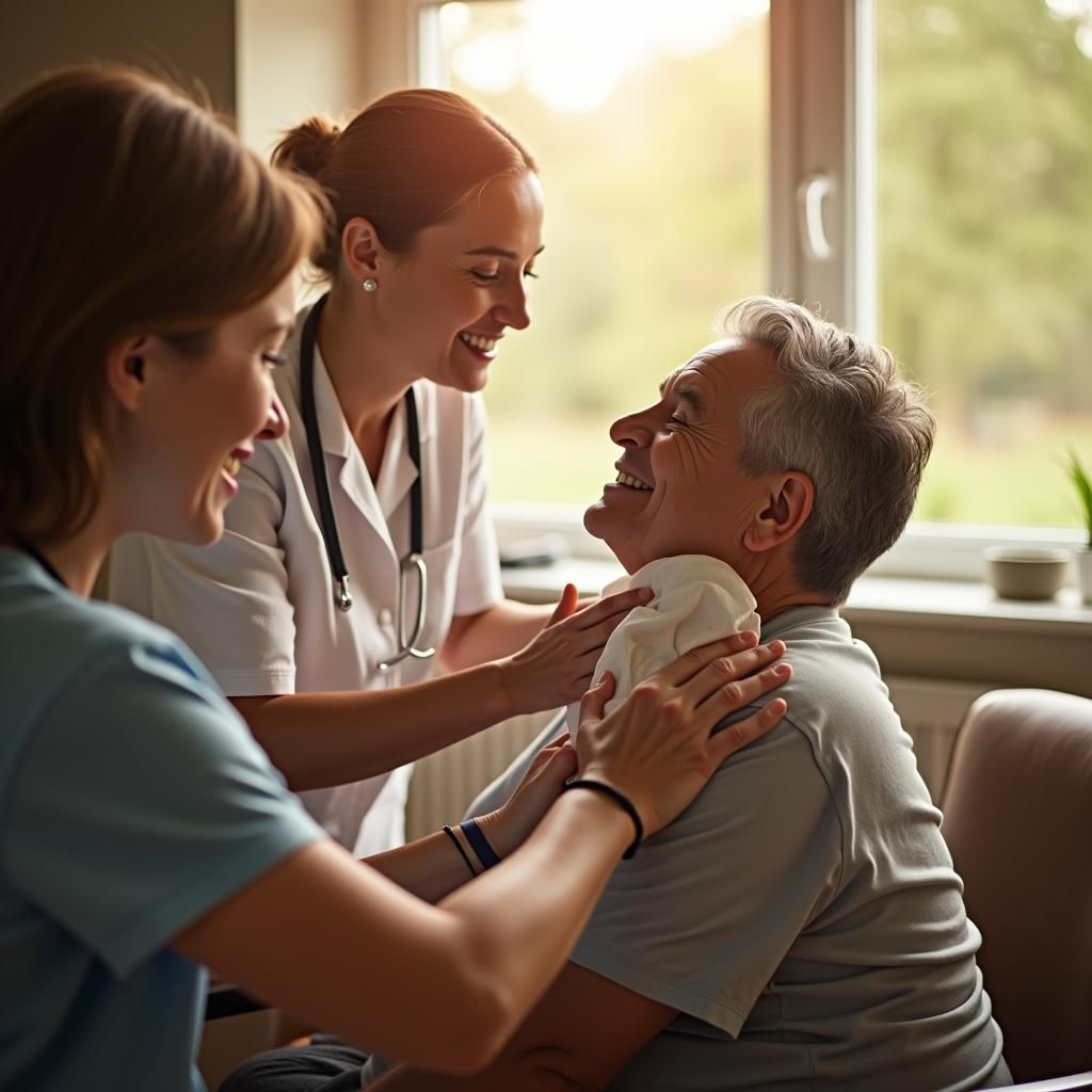 Compassionate Caregiver Helping Adult in Natural Light